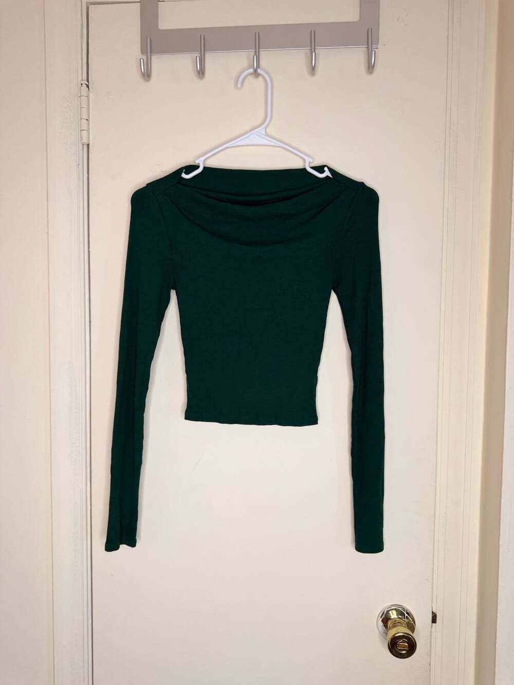 Wild Fable Dark Green Ribbed Off Shoulder Top